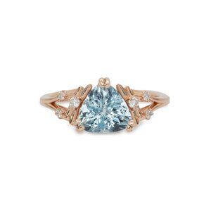 1.45cts Aquamarine Ring in Solid 14K Rose Gold with Natural Diamond Accents